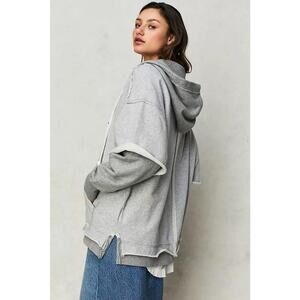 All Saints Hoodie Hoody Cropped French Terry Pullover Gray Zip Up Size 8